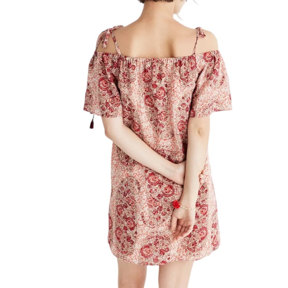 Madewell Silk Cold-Shoulder Dress in Watercolor Paisley Sz S - Picture 3 of 14